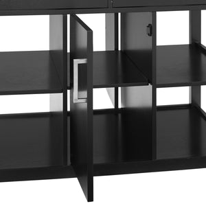 Modern Black Kitchen Island with Faux Marble Top and Open Shelves 3026WM - Kitchen Furniture Company