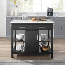 Load image into Gallery viewer, Modern Black Kitchen Island with Faux Marble Top and Open Shelves 3026WM - Kitchen Furniture Company
