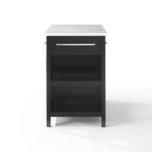 Modern Black Kitchen Island with Faux Marble Top and Open Shelves 3026WM - Kitchen Furniture Company