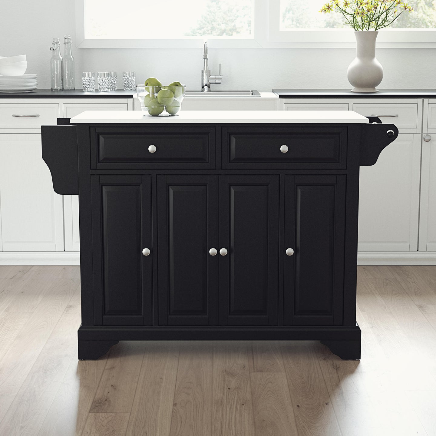 Lafayette Black Full Size Kitchen Island/Cart with Granite Top - Kitchen Furniture Company