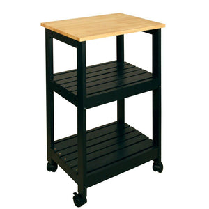 Black Kitchen Cart with Natural Wood Top 81516 - Kitchen Furniture Company