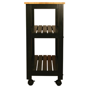Black Kitchen Cart with Natural Wood Top 81516 - Kitchen Furniture Company