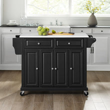 Load image into Gallery viewer, Full Size Black Kitchen Cart with White Granite Top Sturdy Casters - Kitchen Furniture Company