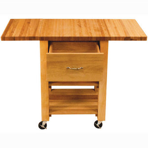 Natural Wood Kitchen Cart with Drop Leaf Thick Butcher Block Top 1468 - Kitchen Furniture Company