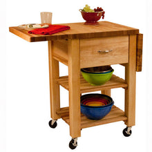Load image into Gallery viewer, Natural Wood Kitchen Cart with Drop Leaf Thick Butcher Block Top 1468 - Kitchen Furniture Company
