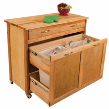 Load image into Gallery viewer, Rolling Natural Kitchen Island w/ Pull Out Recycling Trash Drawer 15213 - Kitchen Furniture Company