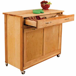 Rolling Natural Kitchen Island w/ Pull Out Recycling Trash Drawer 15213 - Kitchen Furniture Company