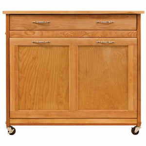 Rolling Natural Kitchen Island w/ Pull Out Recycling Trash Drawer 15213 - Kitchen Furniture Company