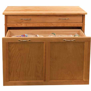 Rolling Natural Kitchen Island w/ Pull Out Recycling Trash Drawer 15213 - Kitchen Furniture Company