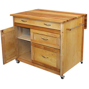 Butcher Block Kitchen Island with Deep Drawers Locking Casters 1521 15218 - Kitchen Furniture Company