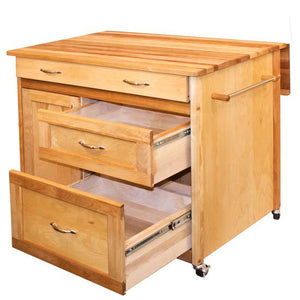 Butcher Block Kitchen Island with Deep Drawers Locking Casters 1521 15218 - Kitchen Furniture Company