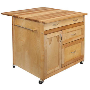 Butcher Block Kitchen Island with Deep Drawers Locking Casters 1521 15218 - Kitchen Furniture Company