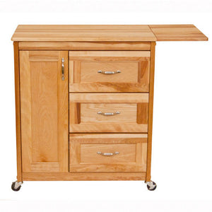 Rolling Kitchen Cart with Side Drop Leaf Butcher Block Top 40" Wide 1522 - Kitchen Furniture Company