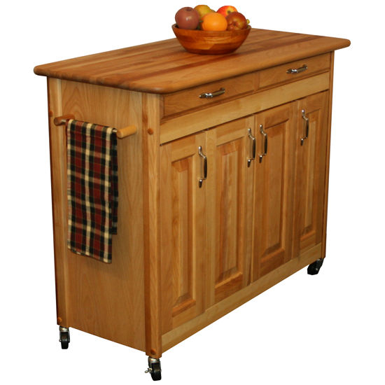 Rolling Butcher Block Island with Raised Panel Doors Spice Rack 54220 - Kitchen Furniture Company