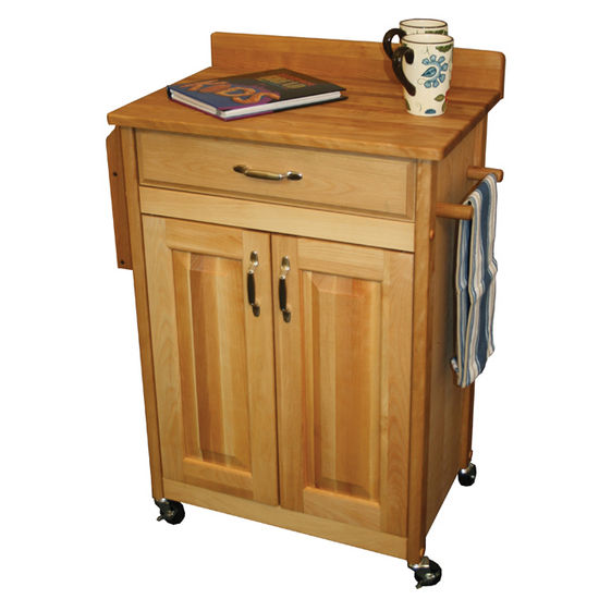 Kitchen Butcher Block Cart with Backsplash w/ Raised Panels 61532 - Kitchen Furniture Company