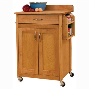 Rolling Deluxe Butcher Block Cart w/ Flat Panel Doors Backsplash 61533 - Kitchen Furniture Company