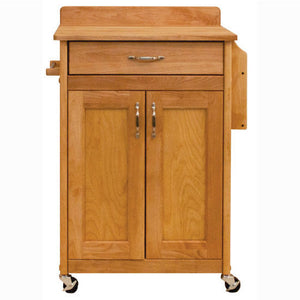 Rolling Deluxe Butcher Block Cart w/ Flat Panel Doors Backsplash 61533 - Kitchen Furniture Company