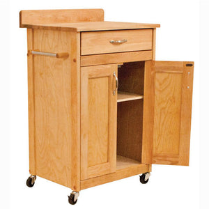 Rolling Deluxe Butcher Block Cart w/ Flat Panel Doors Backsplash 61533 - Kitchen Furniture Company