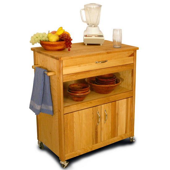 Natural Kitchen Cart With Durable Butcher Block Top Rolling Casters 51575 - Kitchen Furniture Company