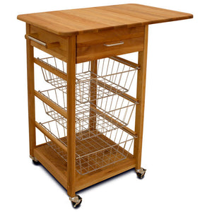 Natural Wood Kitchen Cart with Drop Leaf Butcher Block Top 7225 - Kitchen Furniture Company