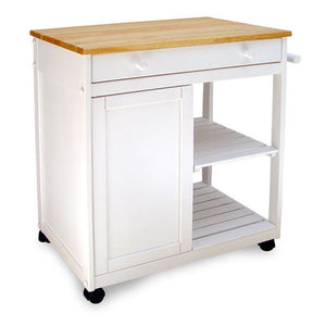 Rolling White Kitchen Cart - Cabinet, Shelves, 32"x17" 80030 - Kitchen Furniture Company