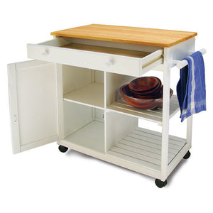 Rolling White Kitchen Cart - Cabinet, Shelves, 32"x17" 80030 - Kitchen Furniture Company