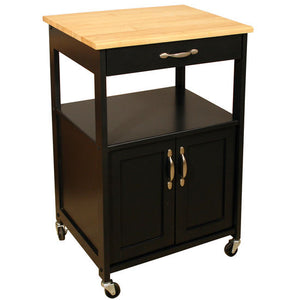 Black Rolling Kitchen Cart with Natural Wood Top Storage by Catskill - Kitchen Furniture Company