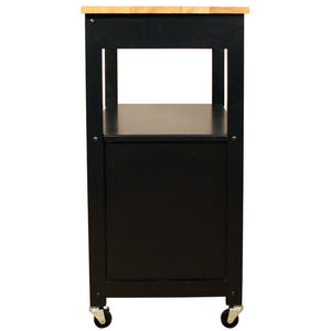 Black Rolling Kitchen Cart with Natural Wood Top Storage by Catskill - Kitchen Furniture Company