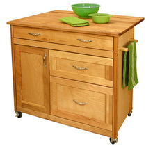 Load image into Gallery viewer, Butcher Block Kitchen Island with Deep Drawers Locking Casters 1521 15218 - Kitchen Furniture Company