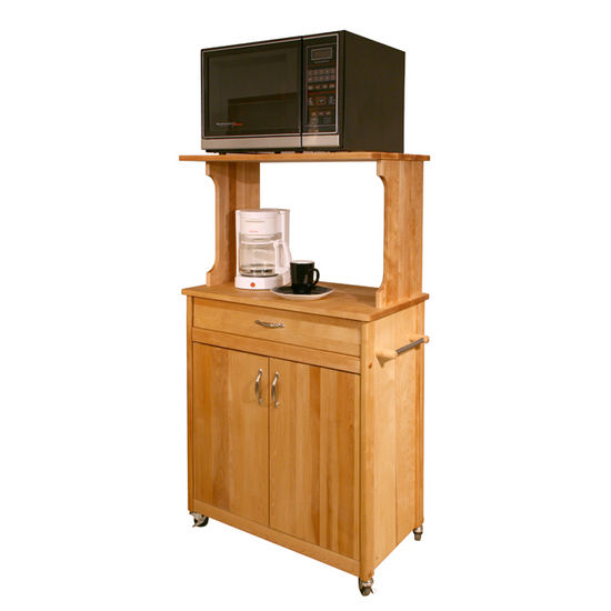 Natural Wood Kitchen Microwave Coffee Cart with Hutch Top 51537 - Kitchen Furniture Company