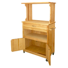 Load image into Gallery viewer, Rolling Natural Wood Kitchen Microwave/Coffee Cart with Hutch Top 51576 - Kitchen Furniture Company