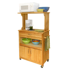 Load image into Gallery viewer, Rolling Natural Wood Kitchen Microwave/Coffee Cart with Hutch Top 51576 - Kitchen Furniture Company