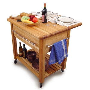 2'' Thick Butcher Block Food Prep Table Station w/ 8" Drop Leaf 2005 - Kitchen Furniture Company