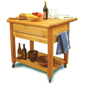 2'' Thick Butcher Block Food Prep Table Station w/ 8" Drop Leaf 2005 - Kitchen Furniture Company