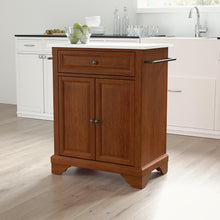 Load image into Gallery viewer, Cherry Portable Kitchen Island/Cart with Lafayette Legs and White Granite Top - Kitchen Furniture Company