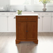 Load image into Gallery viewer, Cherry Portable Kitchen Island/Cart with Lafayette Legs and White Granite Top - Kitchen Furniture Company