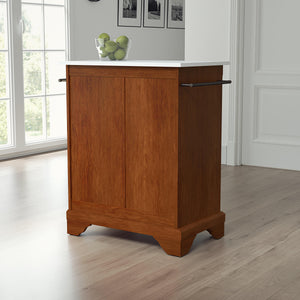 Cherry Portable Kitchen Island/Cart with Lafayette Legs and White Granite Top - Kitchen Furniture Company