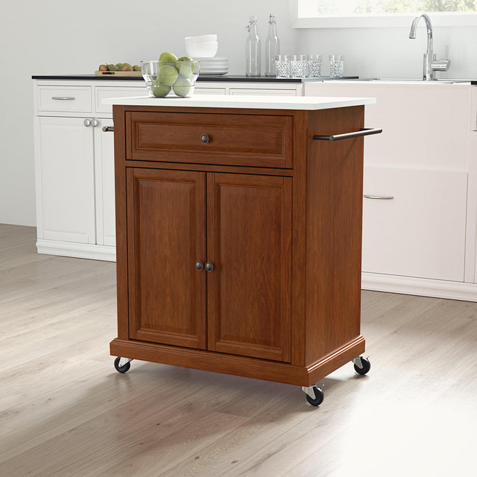 Cherry Portable Kitchen Cart with Granite Top Sturdy Casters - Kitchen Furniture Company