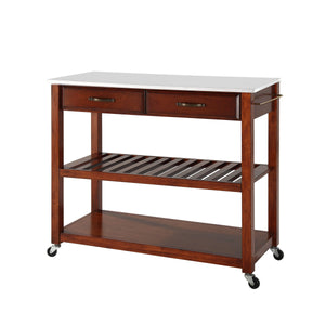 Cherry Kitchen Cart with White Granite Top and Heavy Duty Caster's - Kitchen Furniture Company