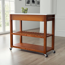 Load image into Gallery viewer, Cherry Kitchen Cart with White Granite Top and Heavy Duty Caster&#39;s - Kitchen Furniture Company