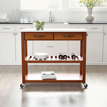 Load image into Gallery viewer, Cherry Kitchen Cart with White Granite Top and Heavy Duty Caster&#39;s - Kitchen Furniture Company