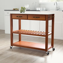 Load image into Gallery viewer, Cherry Kitchen Cart with White Granite Top and Heavy Duty Caster&#39;s - Kitchen Furniture Company