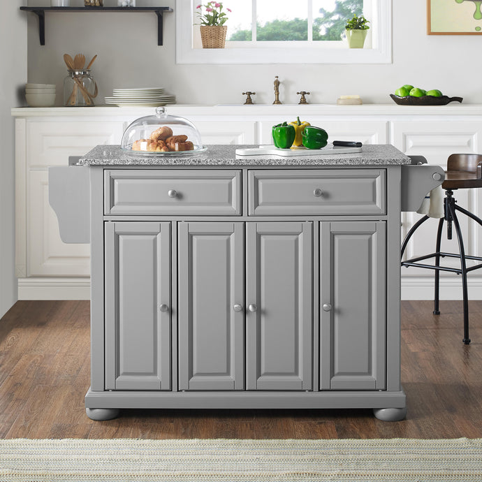 Gray Kitchen Island with Granite Top Three Adjustable Shelves 30203AGY - Kitchen Furniture Company