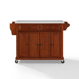 Full Size Cherry Kitchen Cart with White Granite Top Sturdy Casters - Kitchen Furniture Company