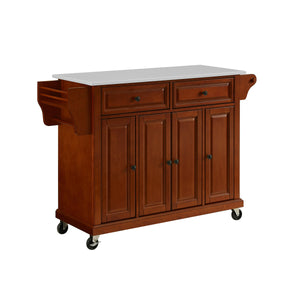 Full Size Cherry Kitchen Cart with White Granite Top Sturdy Casters - Kitchen Furniture Company