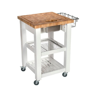 All Natural White Personal Chef's Prep Station W/ Wired Rack Storage JET3187 - Kitchen Furniture Company