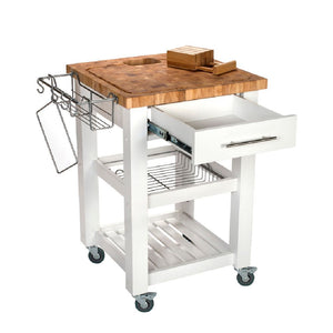 All Natural White Personal Chef's Prep Station W/ Wired Rack Storage JET3187 - Kitchen Furniture Company