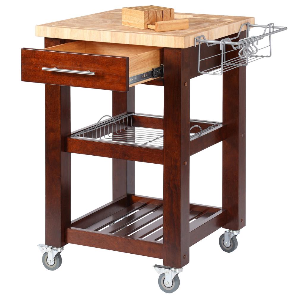 All Natural Espresso Personal Chef's Prep Station W/ Wired Rack Storage 1226 - Kitchen Furniture Company