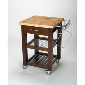 All Natural Espresso Personal Chef's Prep Station W/ Wired Rack Storage 1226 - Kitchen Furniture Company