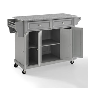 Full Size Grey Kitchen Cart with Solid Granite Top Sturdy Casters - Kitchen Furniture Company